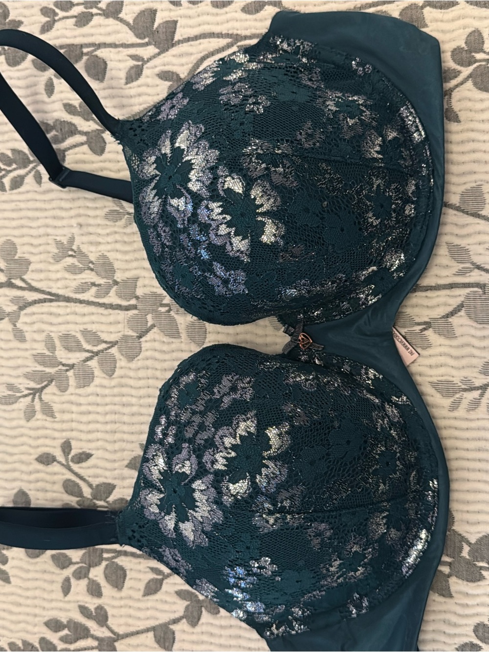 Victoria's Secret Teal Lace Bra with Metallic Accents
